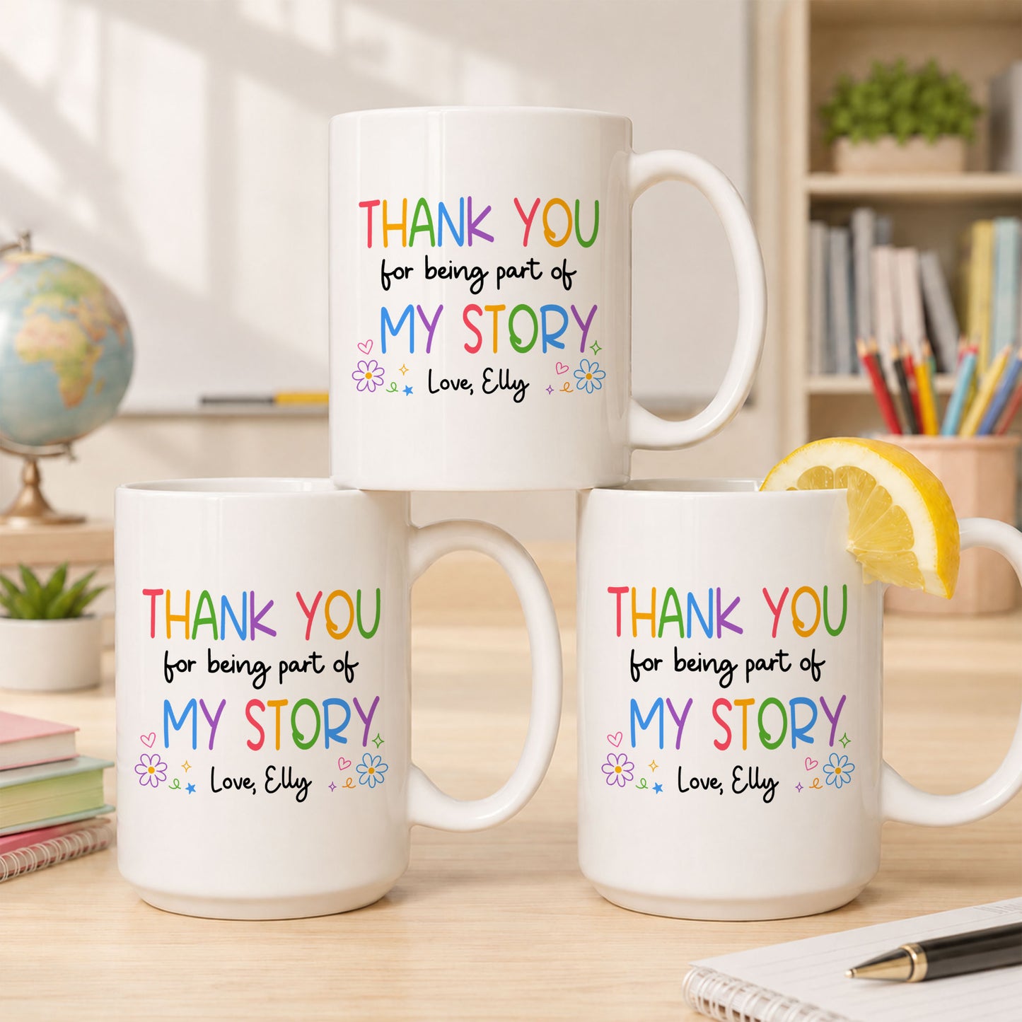 Rainbow Teacher Mug - Custom Teacher & Student Name Coffee Mug - Thank You Teacher Appreciation Gift