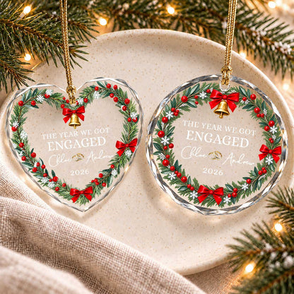 Personalized Gift Engagement Glass Ornament, Custom Couple Names Christmas, Engaged 2026 Christmas Gift For Couple