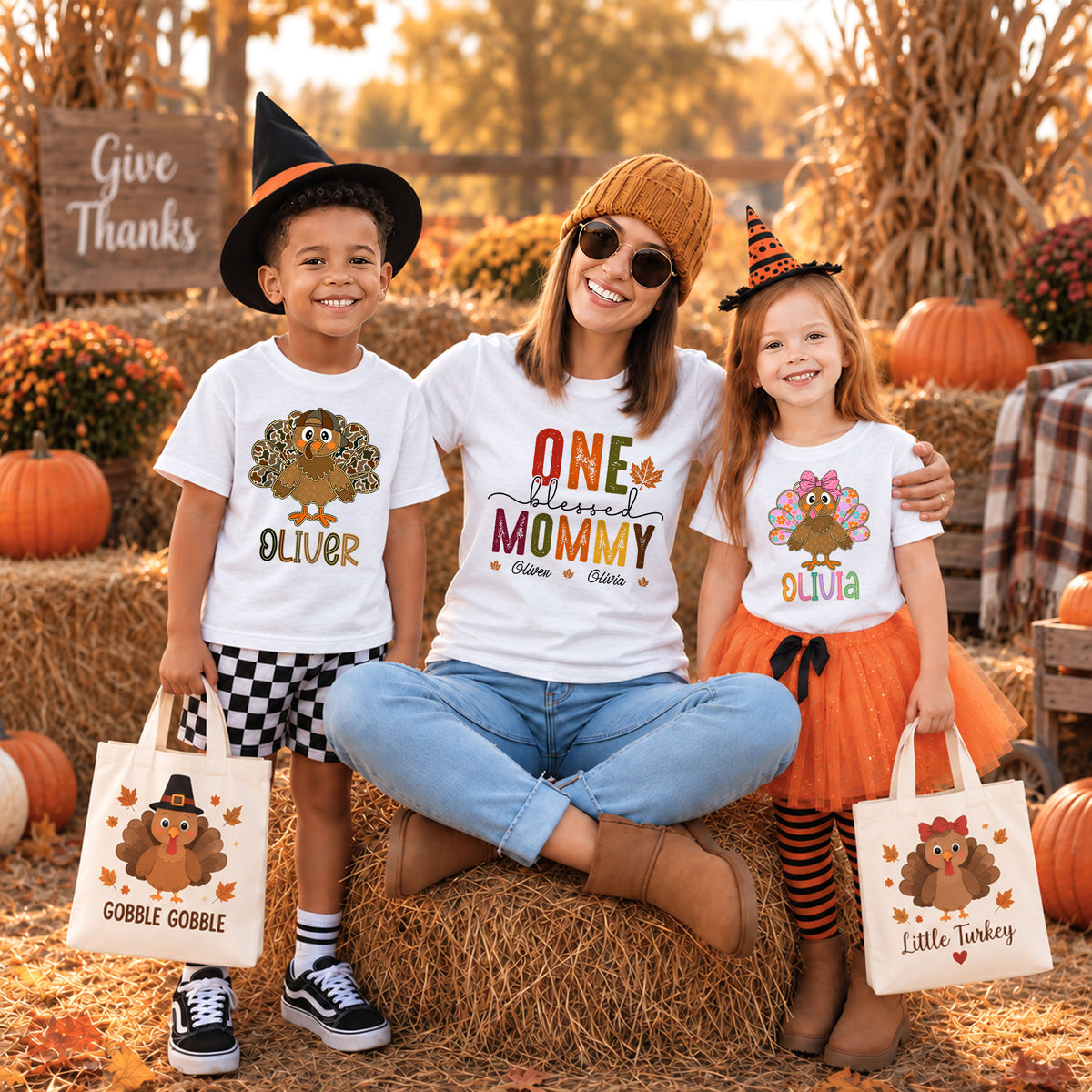 Personalized Thanksgiving Shirt - One Blessed Grandma - Custom Fall Gift for Grandma, Mom