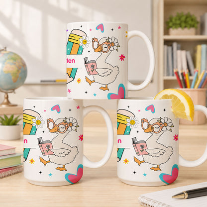 Personalized Hello Kindergarten Mug with Custom Grade & Name, Cute Goose School Coffee Mug, First Day of School Gift for Kids Students