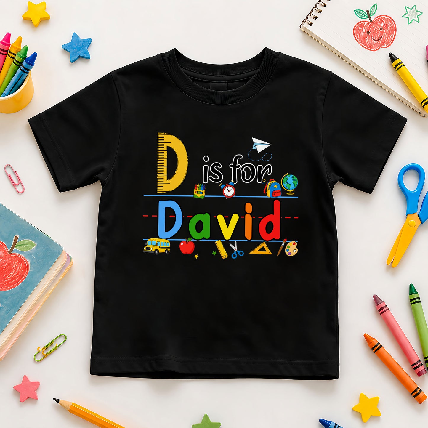 Colorful Alphabet School Shirt - Custom Name Kid T-shirt - Back To School Gift for Boys & Girls