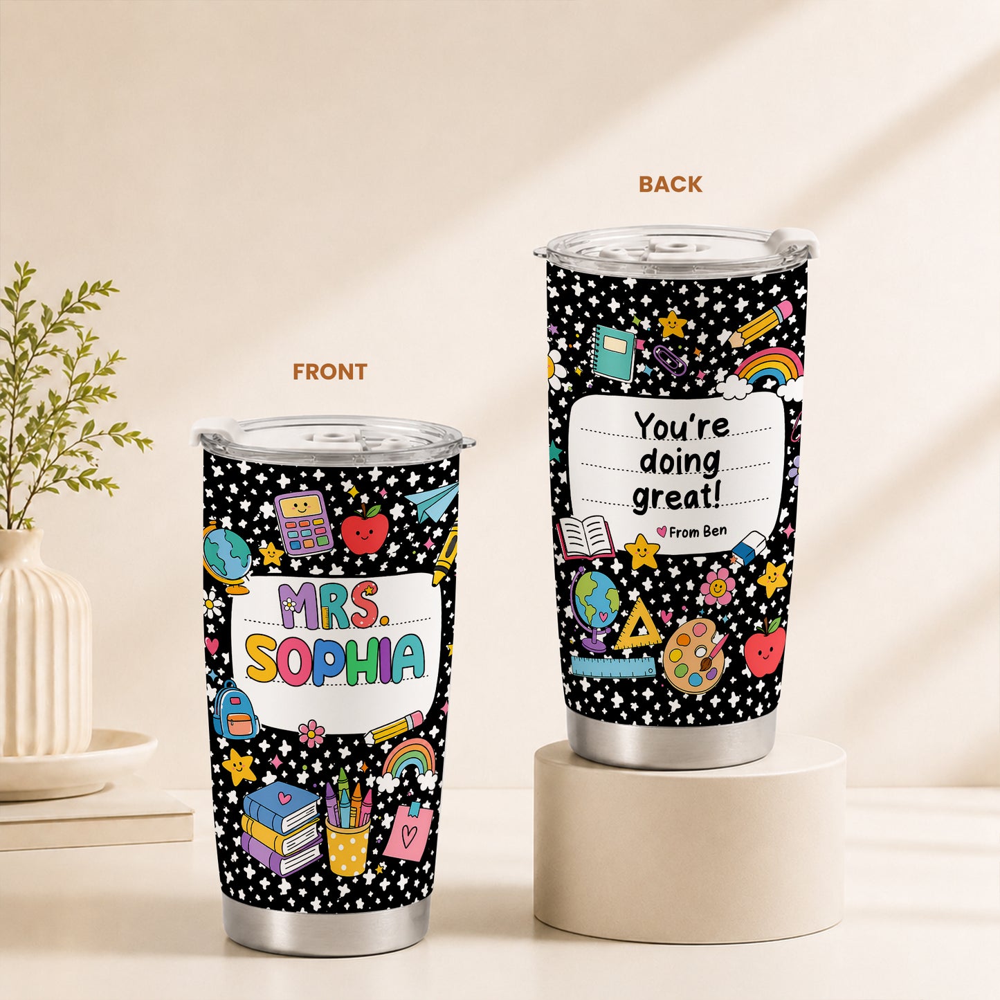 Colorful Teacher Tumbler - Custom Teacher Name & Student Message - Gift for Teachers
