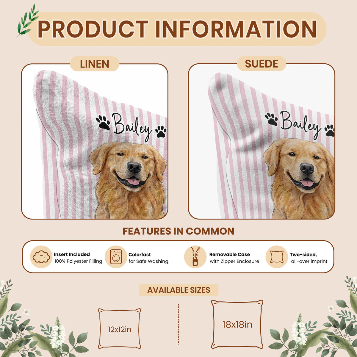 Personalized Pet Pillow - Custom Pet Portrait Watercolor Pillow - Pet Lover Gift