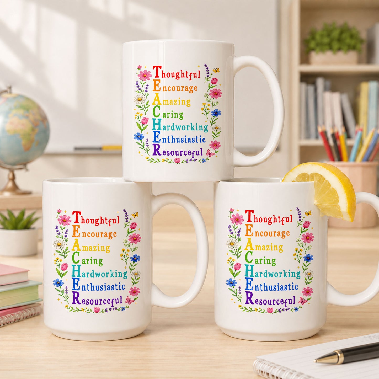 Back To School - Personalized Teacher Mug - Colorful Teacher Mug - Custom Name Mug, Teacher Appreciation Gift