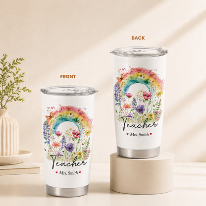 Personalized Teacher Tumbler with Custom Name, Cute Pencil Floral Travel Cup, Teacher Appreciation Gift, Back to School Teacher Gift