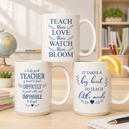 Back To School - Personalized Teacher Mug - Never Underestimate The Difference You Make - Floral Wildflower Coffee Mug, Thank You Teacher Appreciation Gift