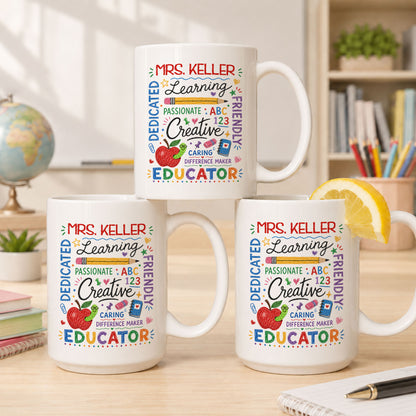 Crayon Teacher Word Art Mug - Personalized Teacher Name Coffee Mug - Teacher Appreciation Gift