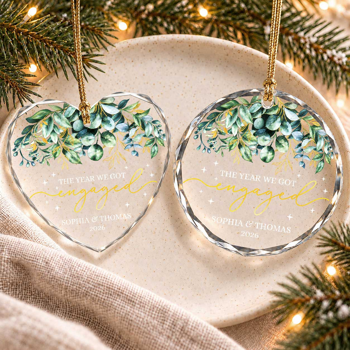 Personalized Gift Engagement Glass Ornament, Custom Couple Names Christmas, Engaged 2026 Christmas Gift For Couple