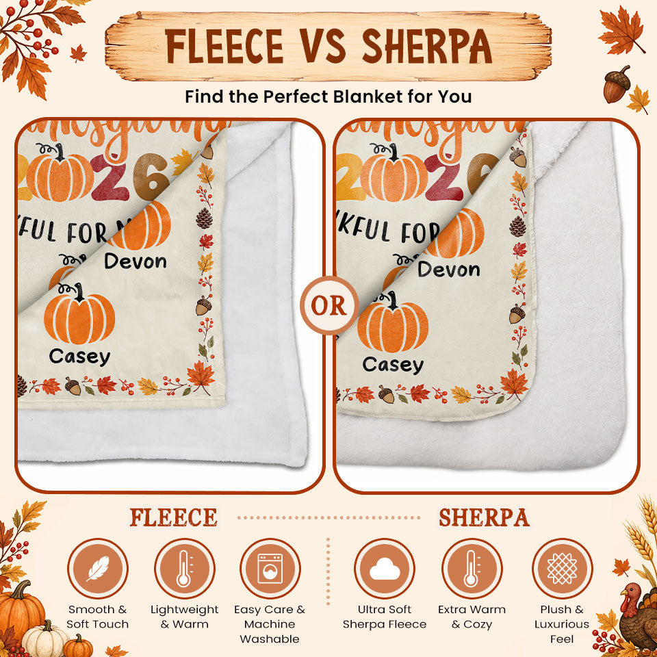 Personalized Thanksgiving Blanket - Custom Family Members Names Up to 18 - Happy Thanksgiving 2026