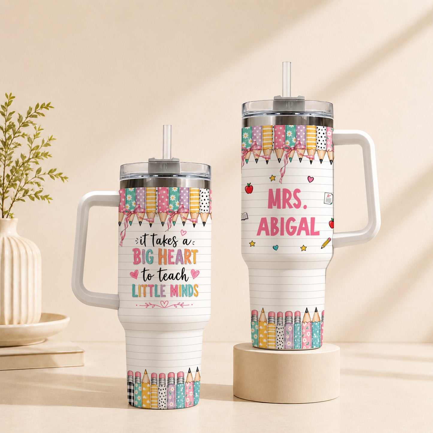 Personalized Teacher Tumbler - ItTakes a Big Heart To Teach Little Minds - Custom Teacher Name Tumbler, Thank You Gift For Teachers