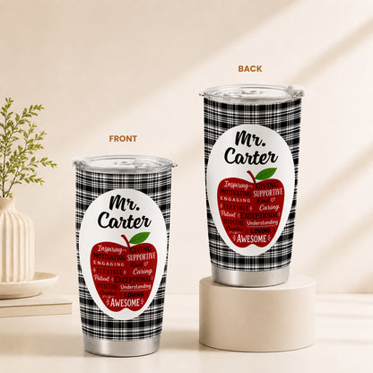Retro Teacher Inspirational Word Art Tumbler - Custom Teacher Name Travel Mug - Motivational Gift for Teachers