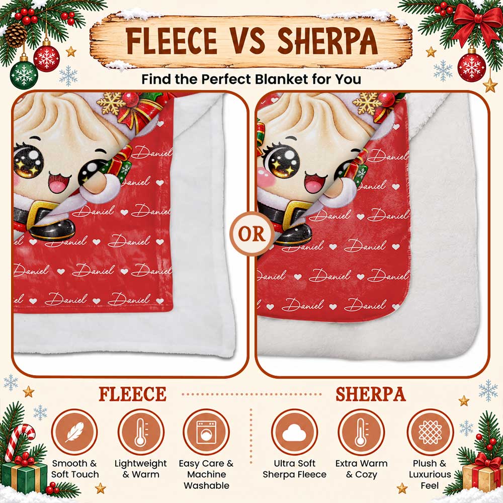 Personalized Christmas Squishy Blanket - Custom Dumpling Characters Christmas Blanket - Cute Christmas Gifts for Kids