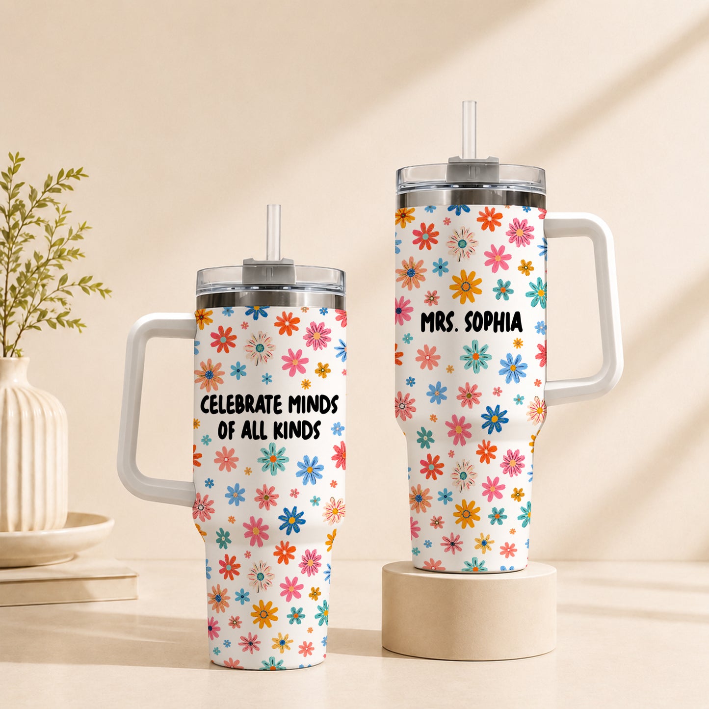 Personalized Teacher Tumbler - Celebrate Minds of All Kinds - Teacher Autism Awareness, Custom Teacher Name Tumbler