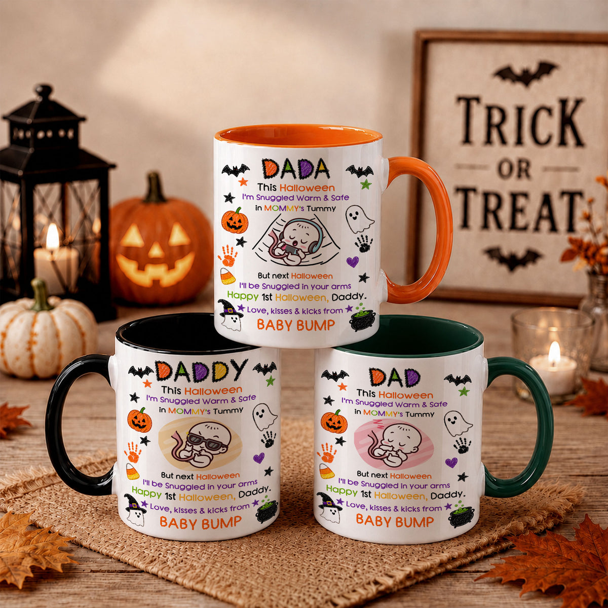 Personalized Baby's First Halloween Mug for New Dad, From Baby Bump - Halloween Gift for New Family