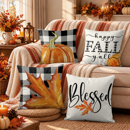 Thanksgiving Fall Decorative Pillow Set of 2 or 4, Harvest Throw Pillows for Home Decor, Gifts for Family