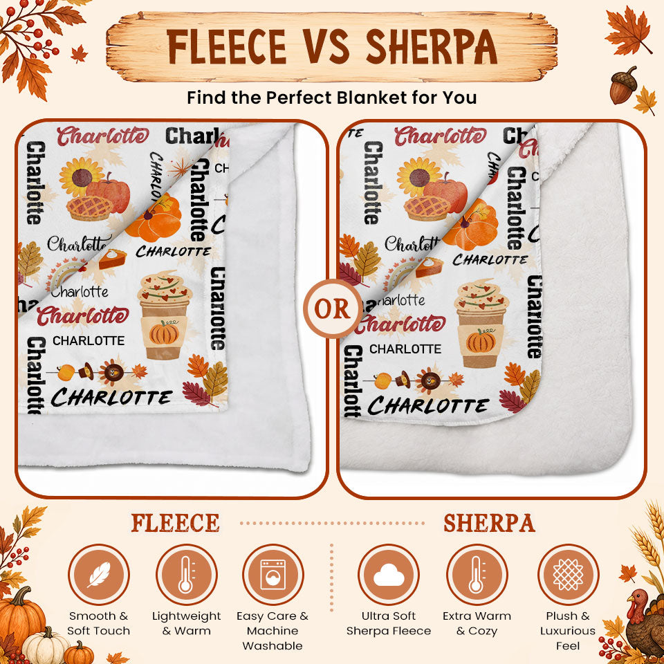 Personalized Thanksgiving Blanket - Custom Name Fall Blanket - Thanksgiving Gift for Baby, Family