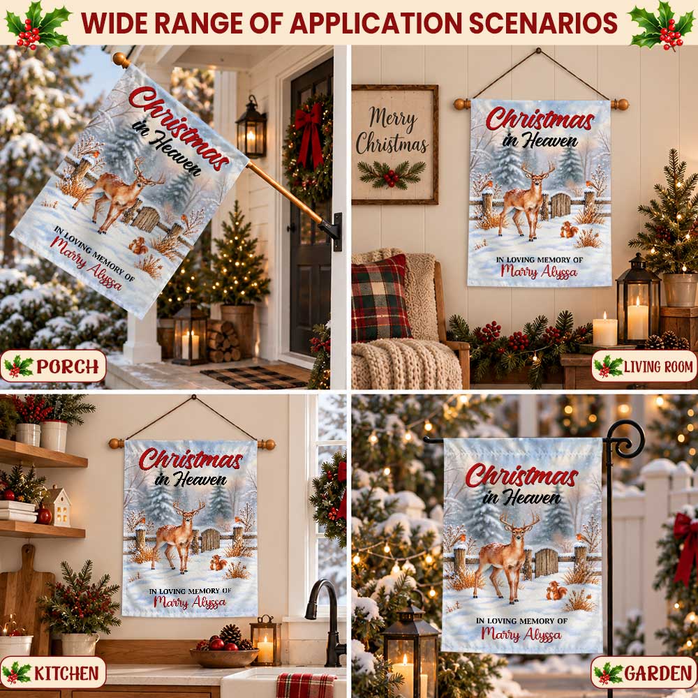 Personalized Christmas Memorial Garden Flag - Christmas in Heaven - Custom Bereavement Gift, Cemetery Decoration