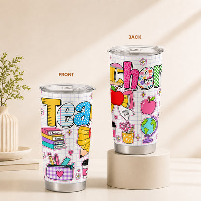 Personalized Teacher Tumbler with Custom Name, Cute Pencil Floral Travel Cup, Teacher Appreciation Gift, Back to School Teacher Gift
