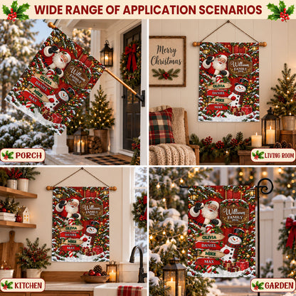 Personalized Christmas Garden Flag - Custom Family Name Santa Claus Flag - Christmas Home Decor