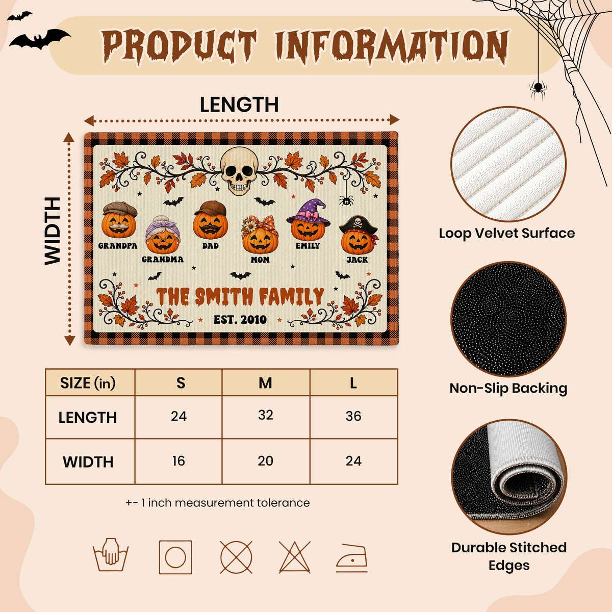 Personalized Halloween Doormat for Family - Custom Name Pumpkin Family Door Mat - Spooky Season Family Gift