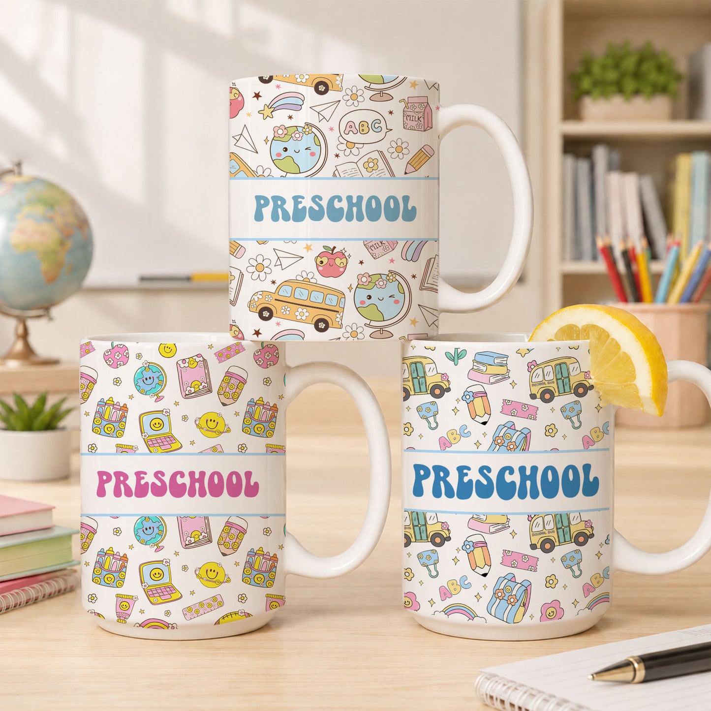 Colorful Groovy Pattern Teacher Mug - Custom Teacher Name & Grade Coffee Cup - Back To School Gift for Teachers