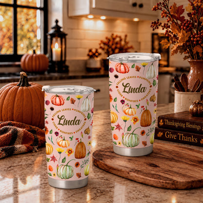 Personalized Thanksgiving Tumbler - Custom Name Fall Pumpkin Tumbler - Thanksgiving Gift for Friends, Women