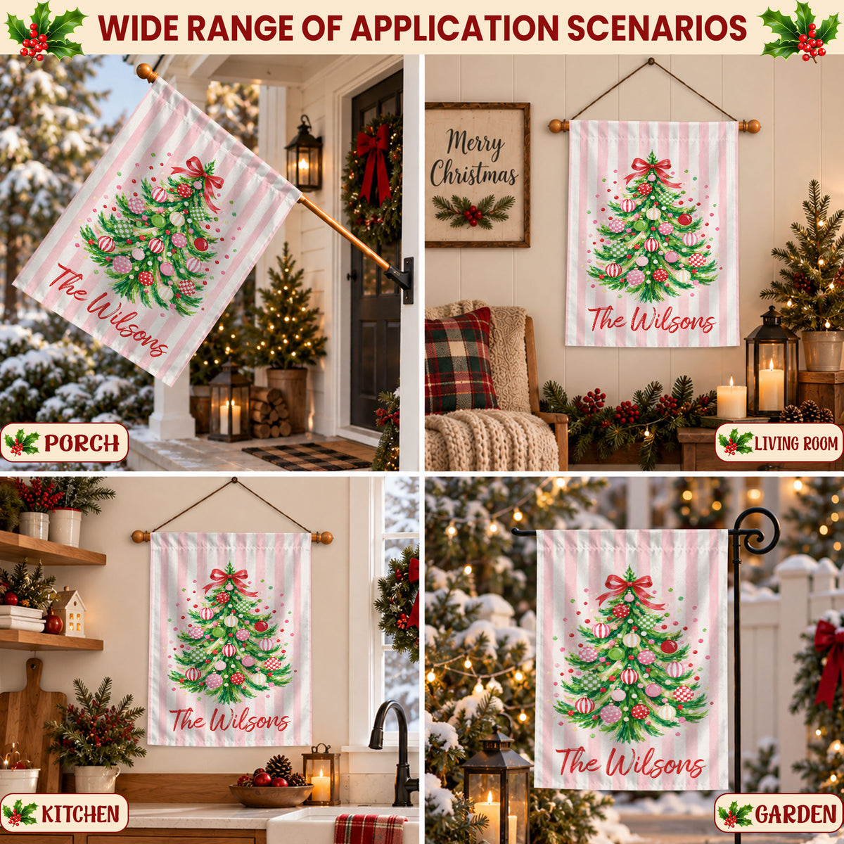 Personalized Christmas Garden Flag - Custom Family Name Flag - Christmas Porch Decor