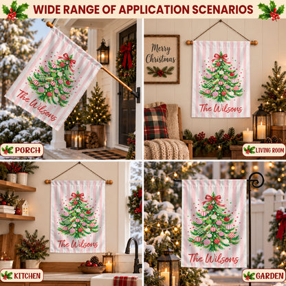 Personalized Christmas Garden Flag - Custom Family Name Flag - Christmas Porch Decor