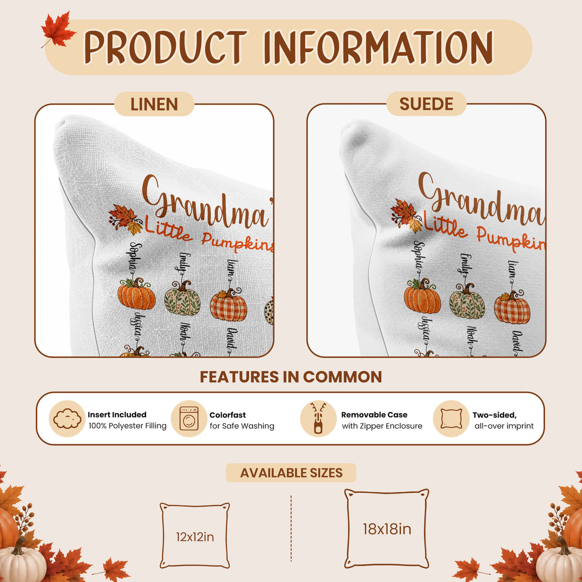 Personalized Thanksgiving Pillow - Grandma's Little Pumpkins Pillow - Custom Gift for Grandma, Mom