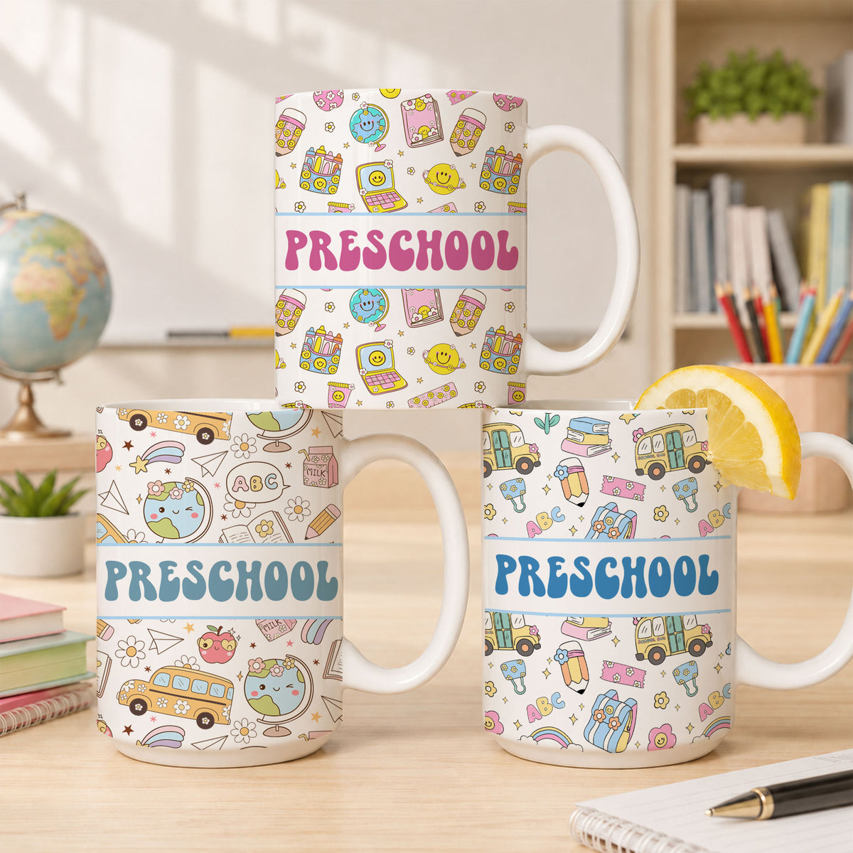Colorful Groovy Pattern Teacher Mug - Custom Teacher Name & Grade Coffee Cup - Back To School Gift for Teachers