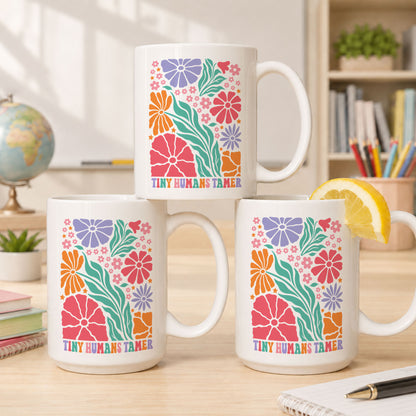 Boho Floral Teacher Mug - Tiny Humans Tamer - Custom Teacher Name Coffee Mug - Teacher Back To School Gift