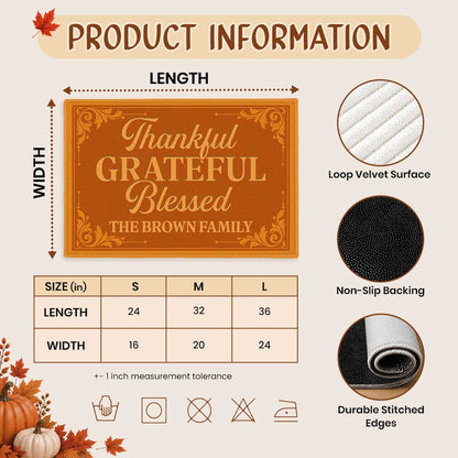 Personalized Thanksgiving Doormat - Thankful Grateful Blessed Family Mat - Thanksgiving Home Decor