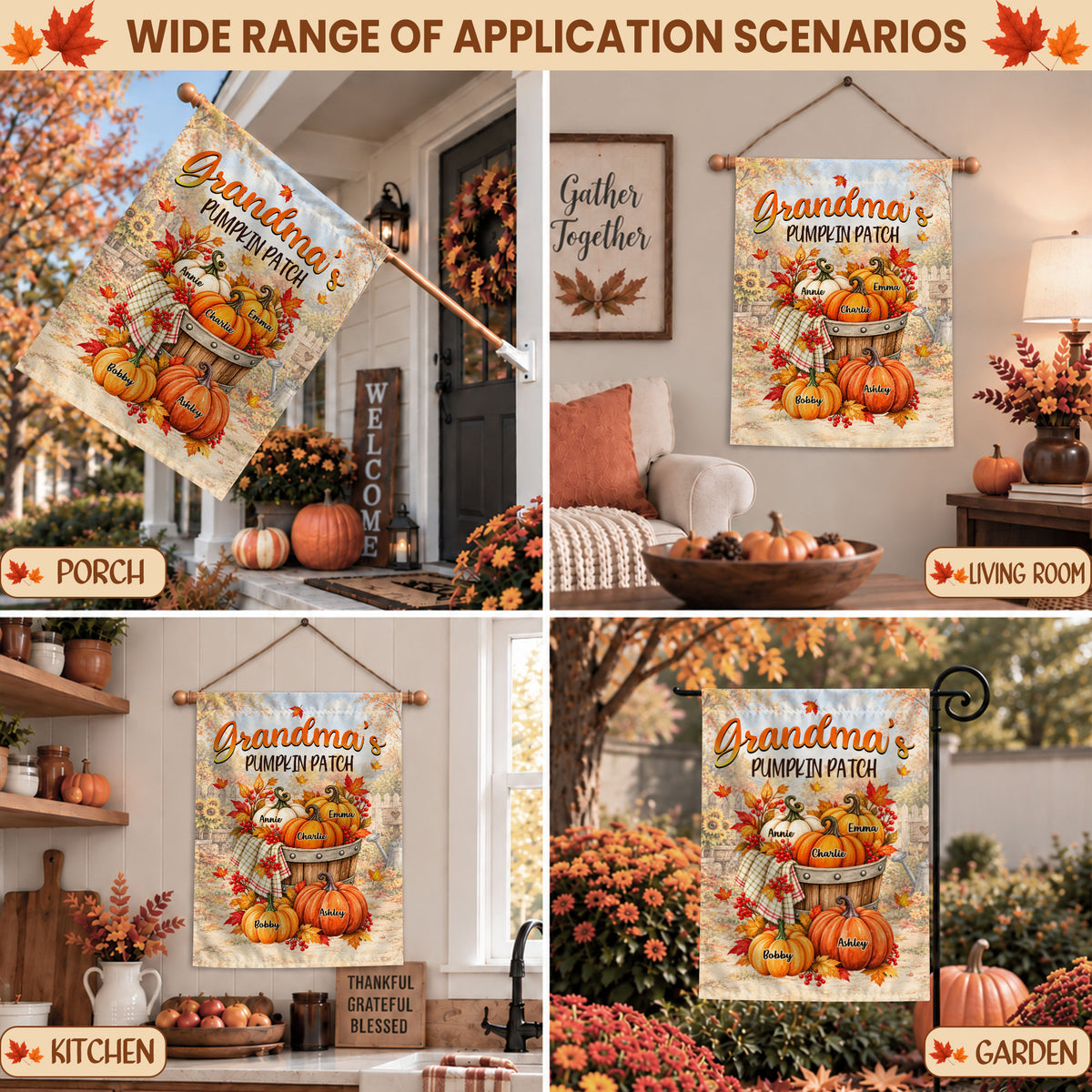 Personalized Thanksgiving Garden Flag - Grandma's Pumpkin Patch - Thanksgiving Porch Decor