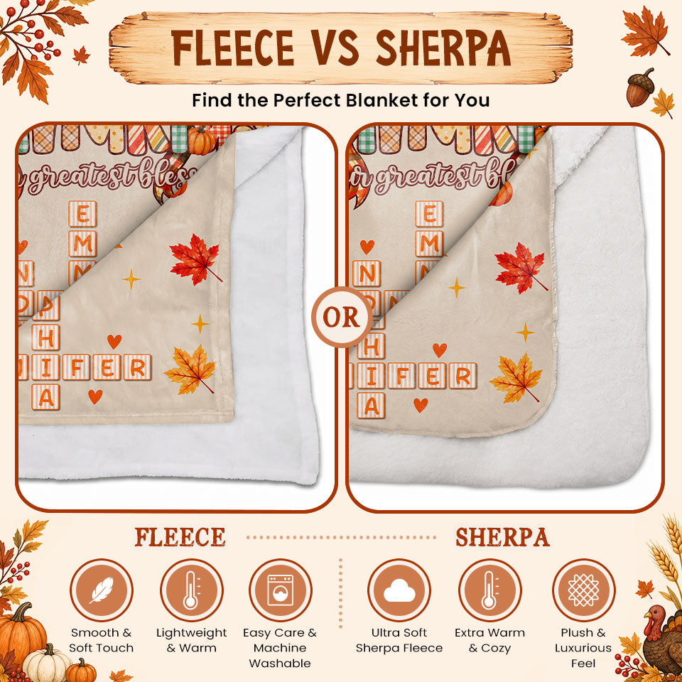 Personalized Thanksgiving Blanket - Grandkids are Our Greatest Blessings Crossword Puzzle Art - Gift for Grandparents