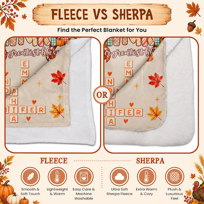 Personalized Thanksgiving Blanket - Grandkids are Our Greatest Blessings Crossword Puzzle Art - Gift for Grandparents