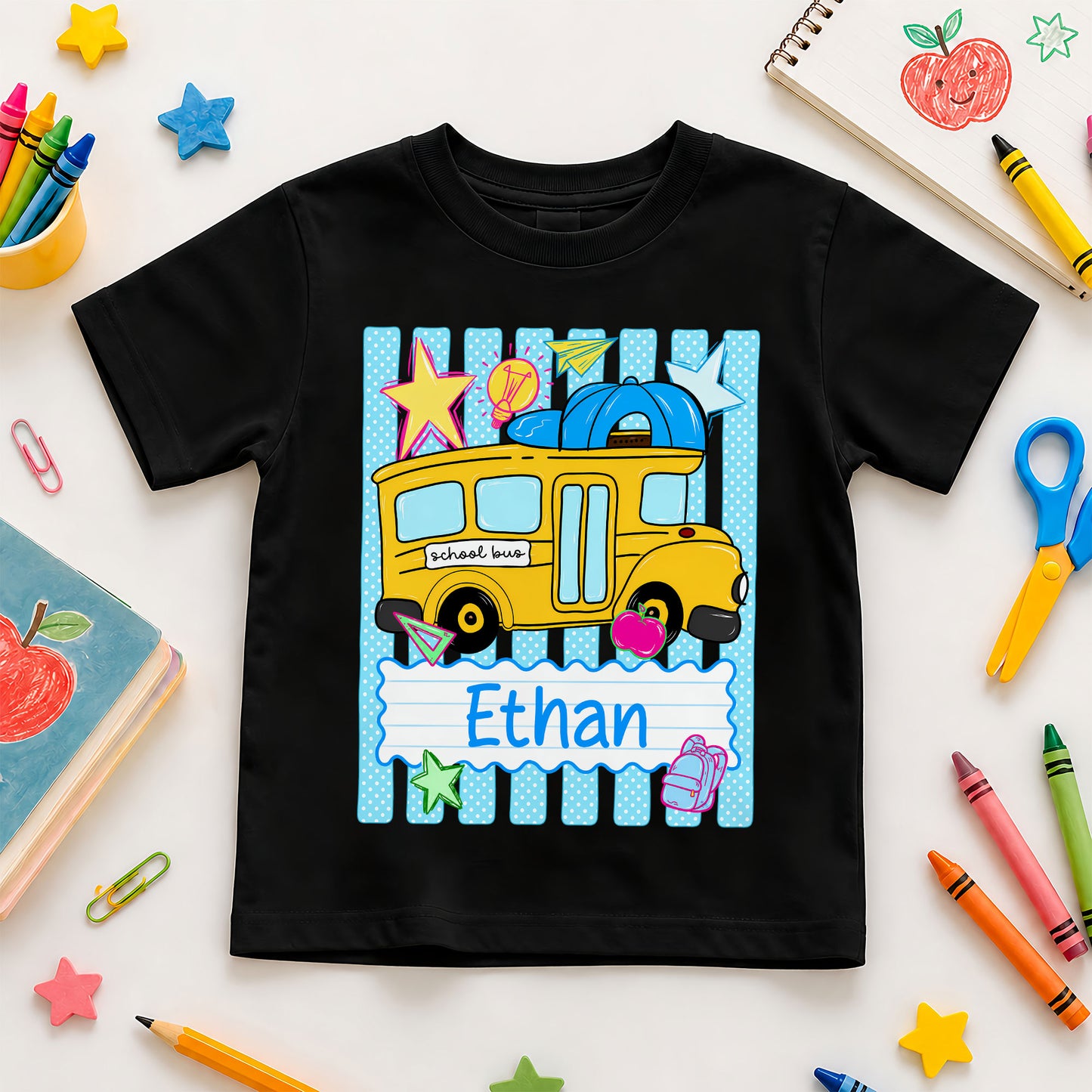 Personalized School Bus Shirt - Custom Name & Grade Kid T-shirt - Back To School Gift for Boys & Girls