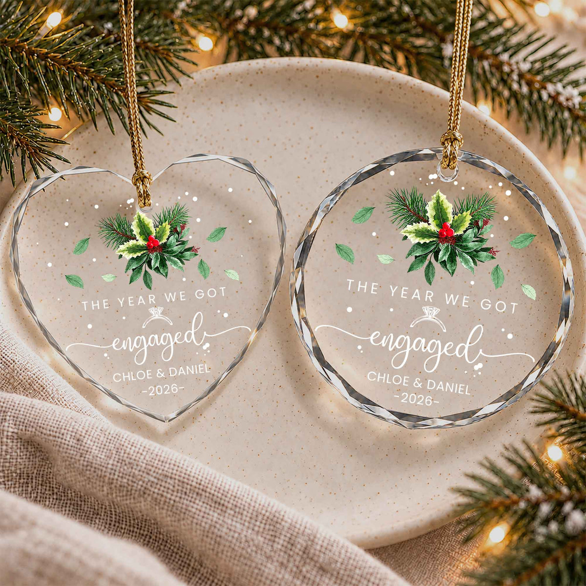 Personalized Gift Engagement Glass Ornament, Custom Couple Names Christmas, Engaged 2026 Christmas Gift For Couple