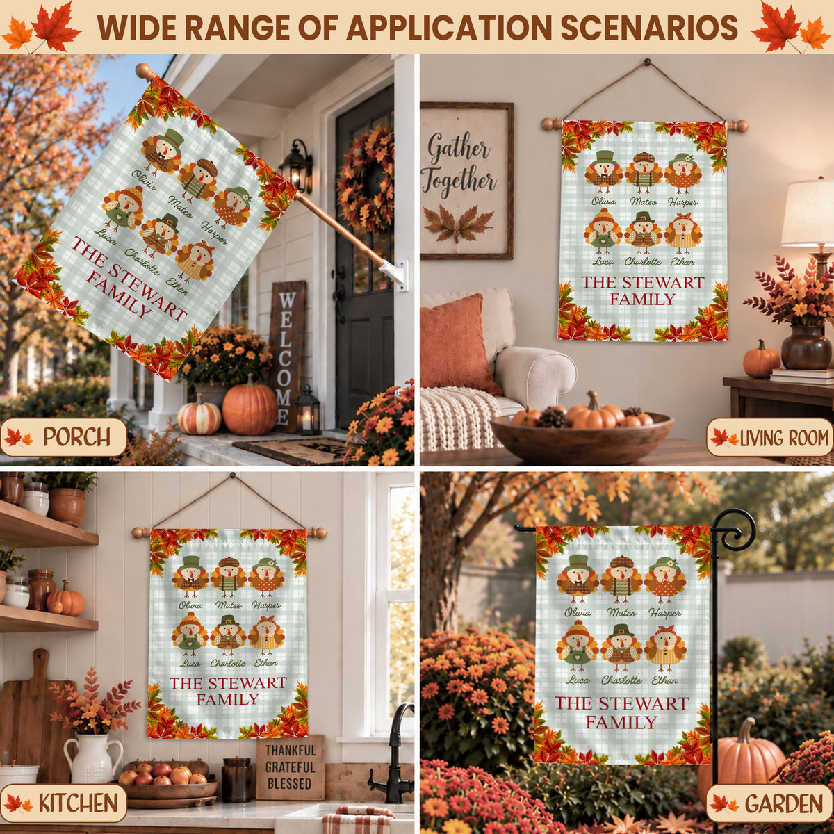 Personalized Thanksgiving Garden Flag - Custom Family Name Turkey Flag - Thanksgiving Outdoor Decor