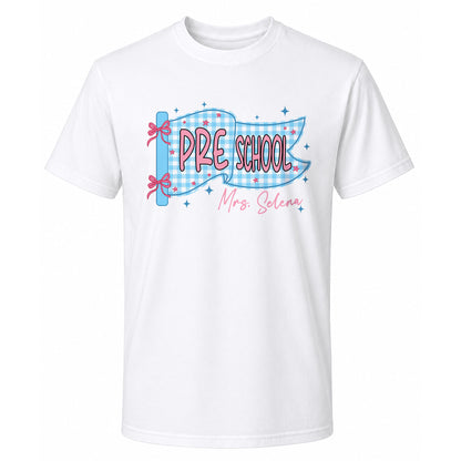 Personalized Pastel Pennant School Shirt – Custom Teacher Name & Teaching Grade - Back To School Outfit for Teachers