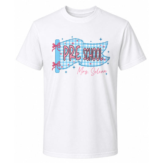 Personalized Pastel Pennant School Shirt – Custom Teacher Name & Teaching Grade - Back To School Outfit for Teachers