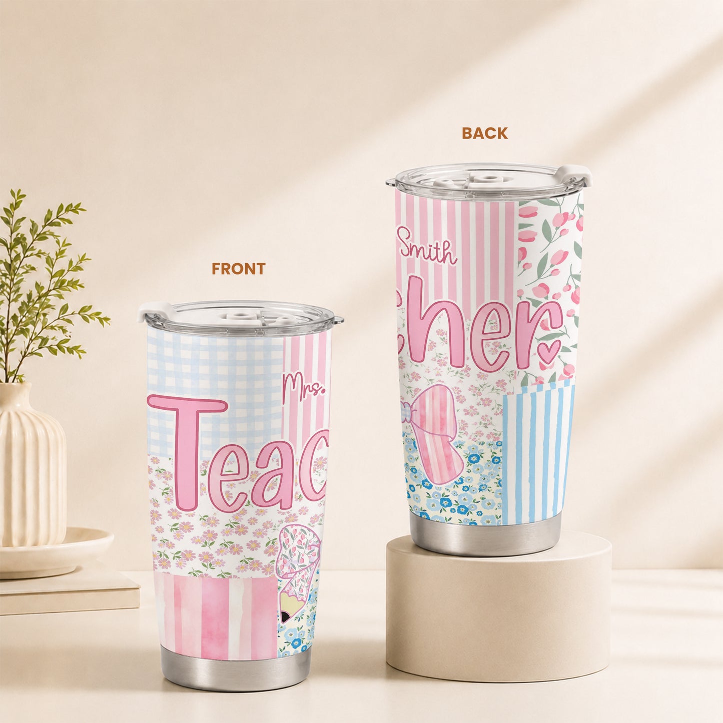 Personalized Teacher Tumbler with Custom Name, Cute Pencil Floral Travel Cup, Teacher Appreciation Gift, Back to School Teacher Gift