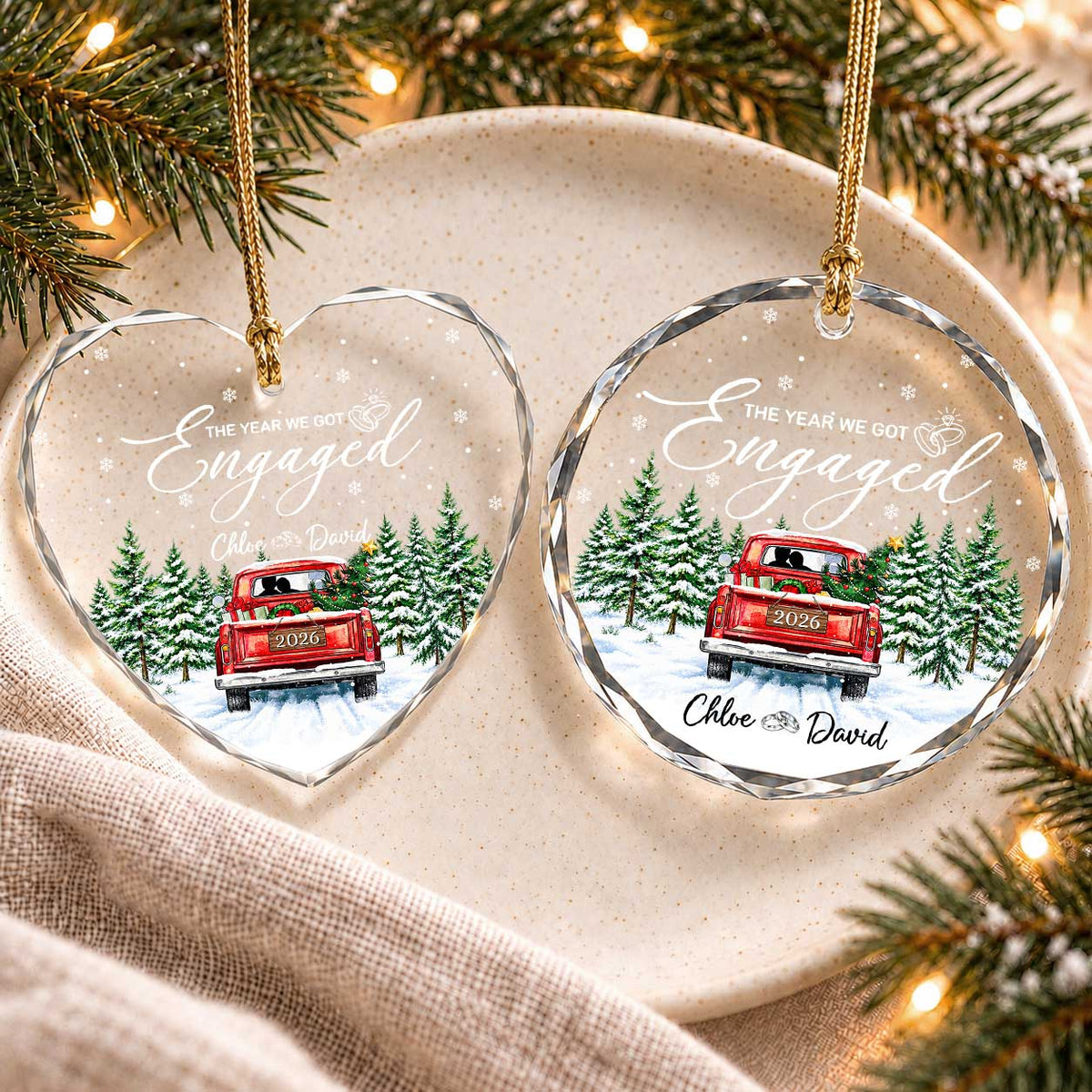 Personalized Gift Engagement Glass Ornament, Custom Couple Names Christmas, Engaged 2026 Christmas Gift For Couple