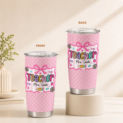 Personalized Teacher Tumbler with Custom Name, Cute Pencil Floral Travel Cup, Teacher Appreciation Gift, Back to School Teacher Gift