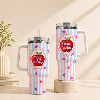 Personalized Teacher Tumbler with Handle - Custom Teacher Name & Grade Level To Go Cup - Teacher Appreciation Gift
