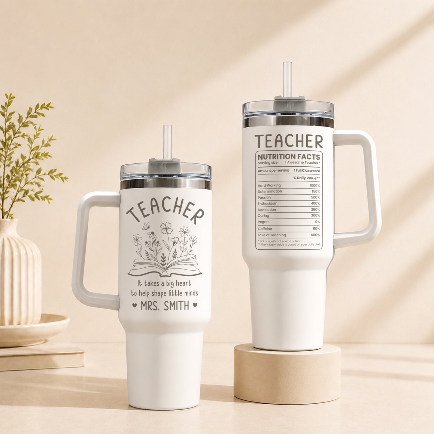 Personalized Teacher Tumbler with Handle - Custom Teacher Name Gift - Rainbow School Travel Cup with Straw - Appreciation Gift for Teachers