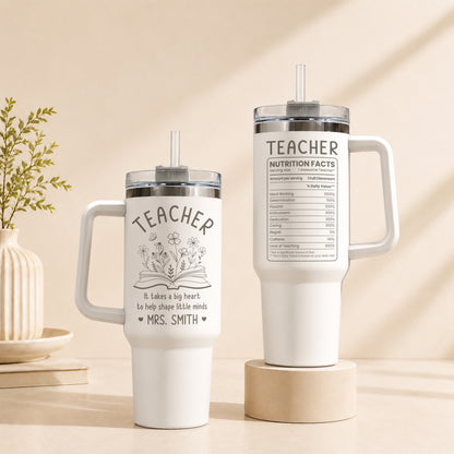 Personalized Teacher Tumbler with Handle - Custom Teacher Name Gift - Rainbow School Travel Cup with Straw - Appreciation Gift for Teachers