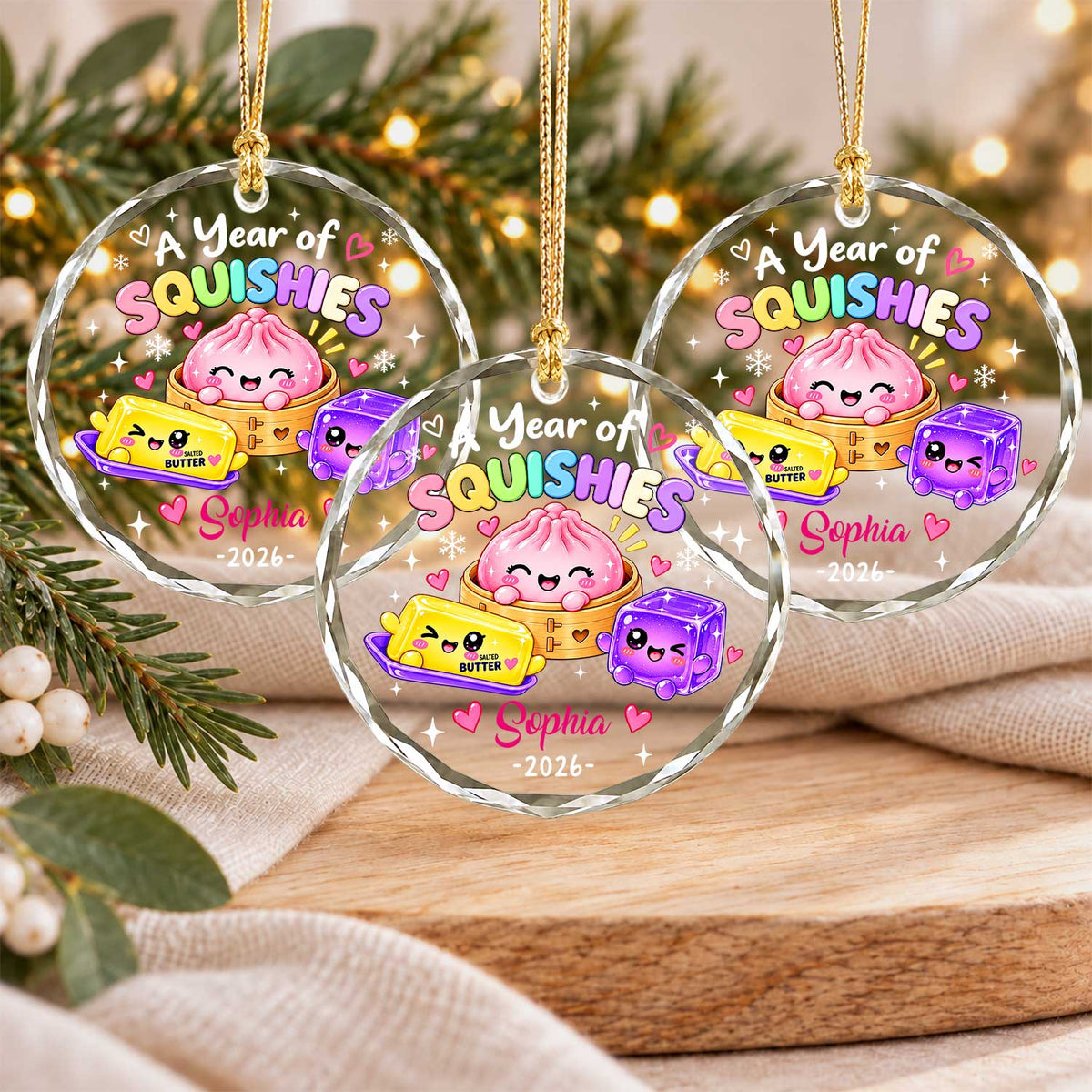 Personalized Squishies Christmas Ornament, Custom Name Year Keepsake, Christmas Gift for Kids