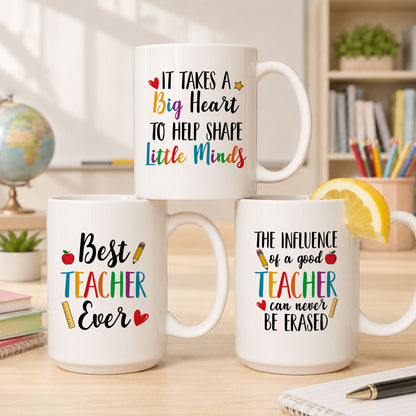 Colorful Teacher Mug - The Influence of a Good Teacher Can Never Be Erased - Custom Teacher Name Coffee Cup, Back To School Teacher Gift