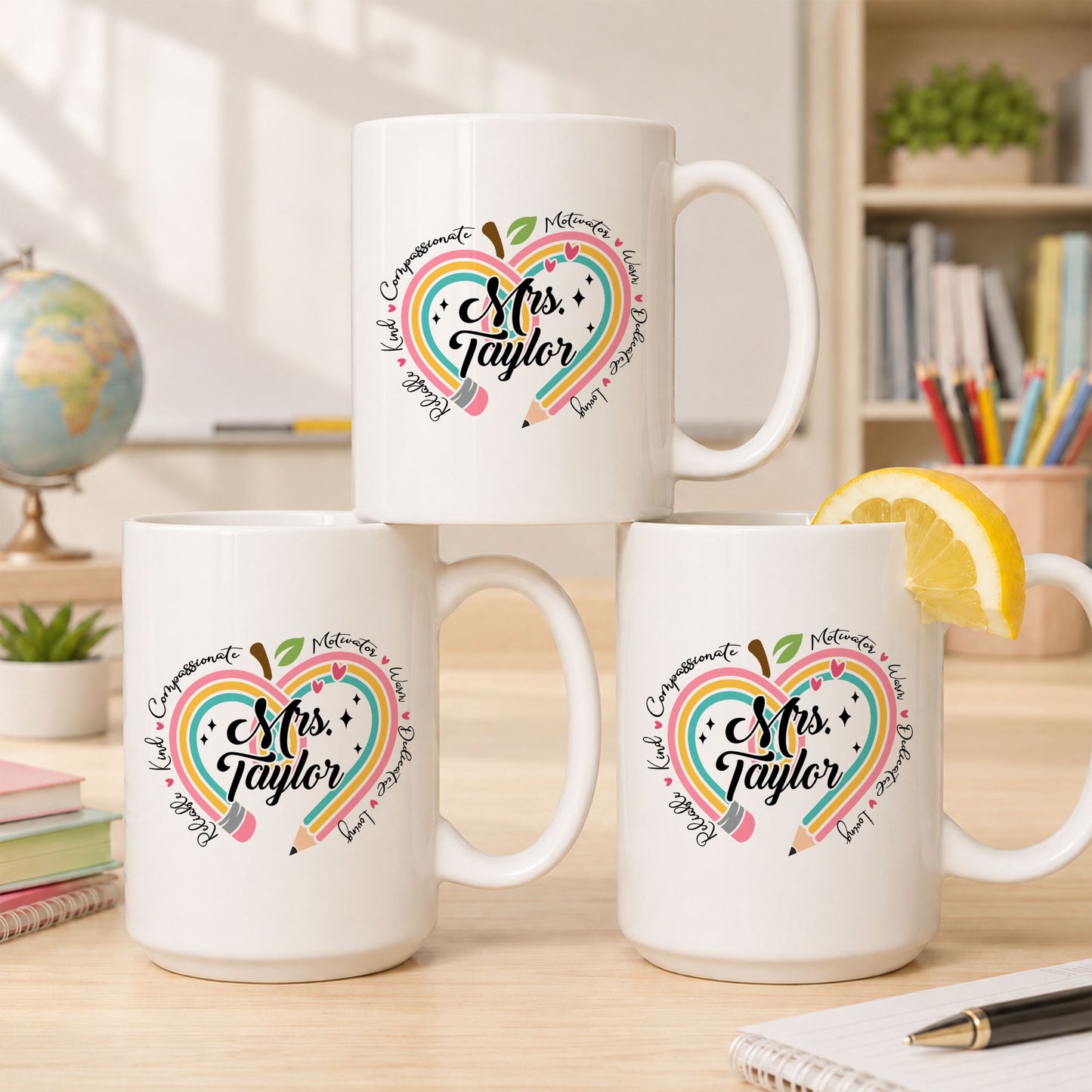Rainbow Apple Teacher Mug - Custom Teacher Name Coffee Mug - Teacher Appreciation Gift