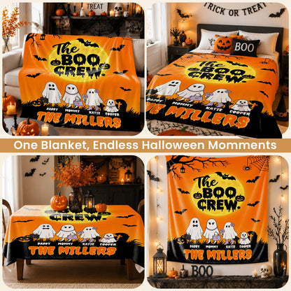Personalized Halloween Blanket for Family - Custom Name Boo Crew Throw Blanket - Ghost Family Pumpkin Blanket - Spooky Halloween Home Decor - Family Gift